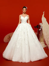 Gorgeous Noble White Sleeveless Elaborate Floral Lace Embroidered Romantic Extra-Large A-Line Maxi Ruffle Bridal Wedding Dresses For Bride
